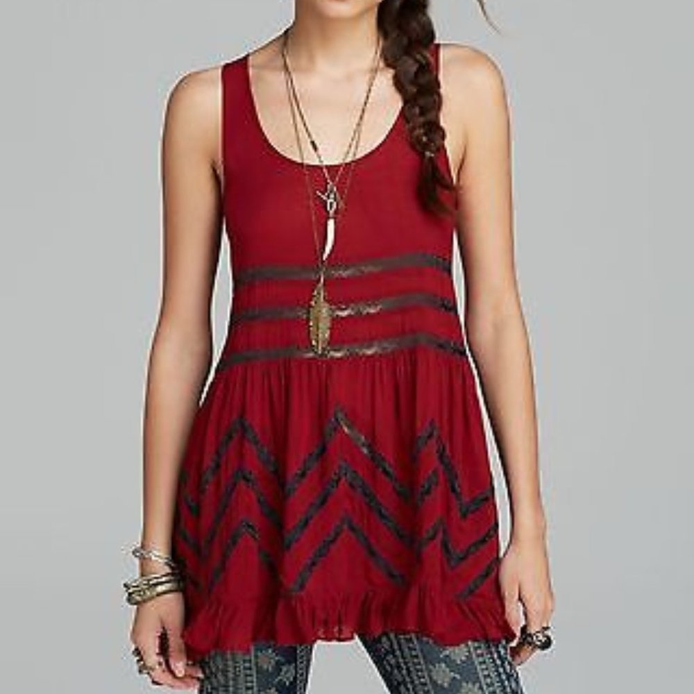 Intimately Free People Voile Lace Trapeze Dress, Crimson S